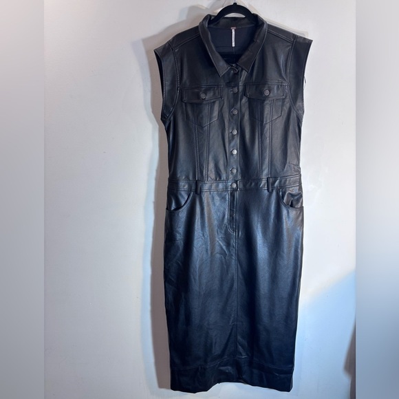 FREE PEOPLE SZ L Danni Vegan Leather Collar Pockets Western Style NEW WITH TAG - Picture 3 of 14